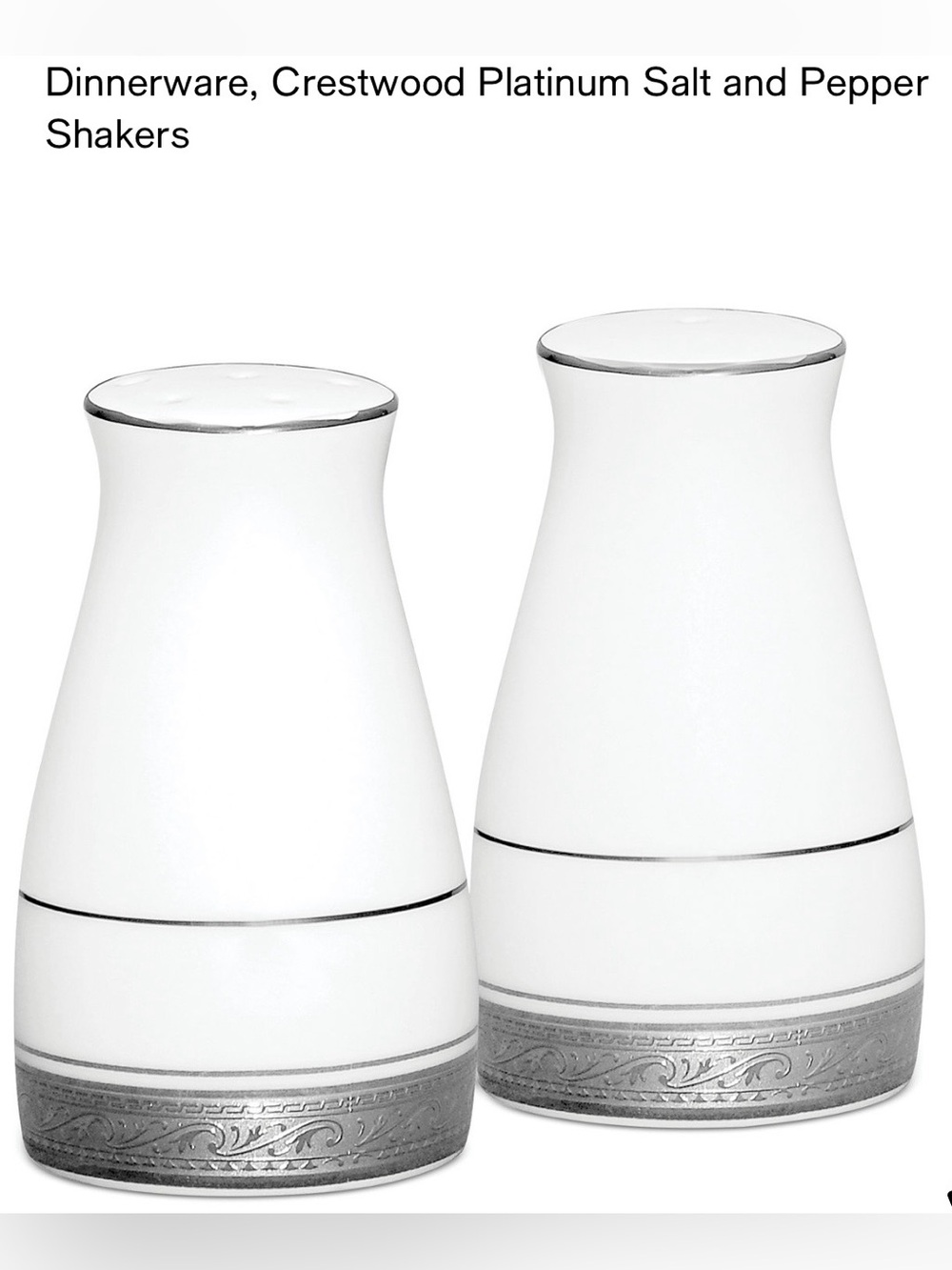 Noritake Crestwood Brand New Porcelain Salt And Pepper With Platinum Leaf Design